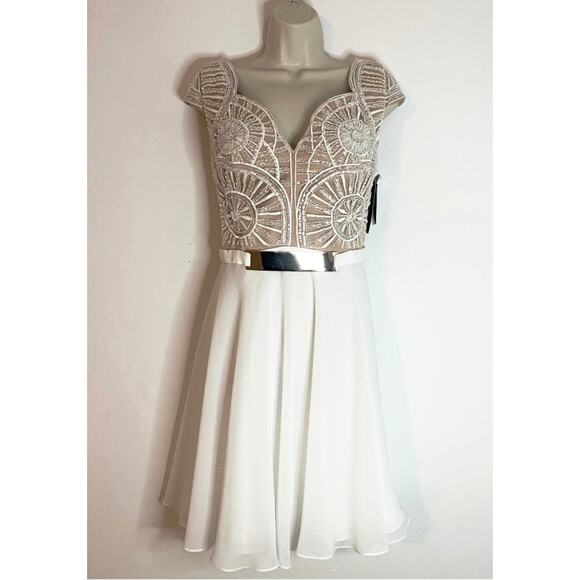 NWT Terani Couture Beaded Ivory and Nude dress. Size 12. Some minor repairs. - Picture 3 of 9